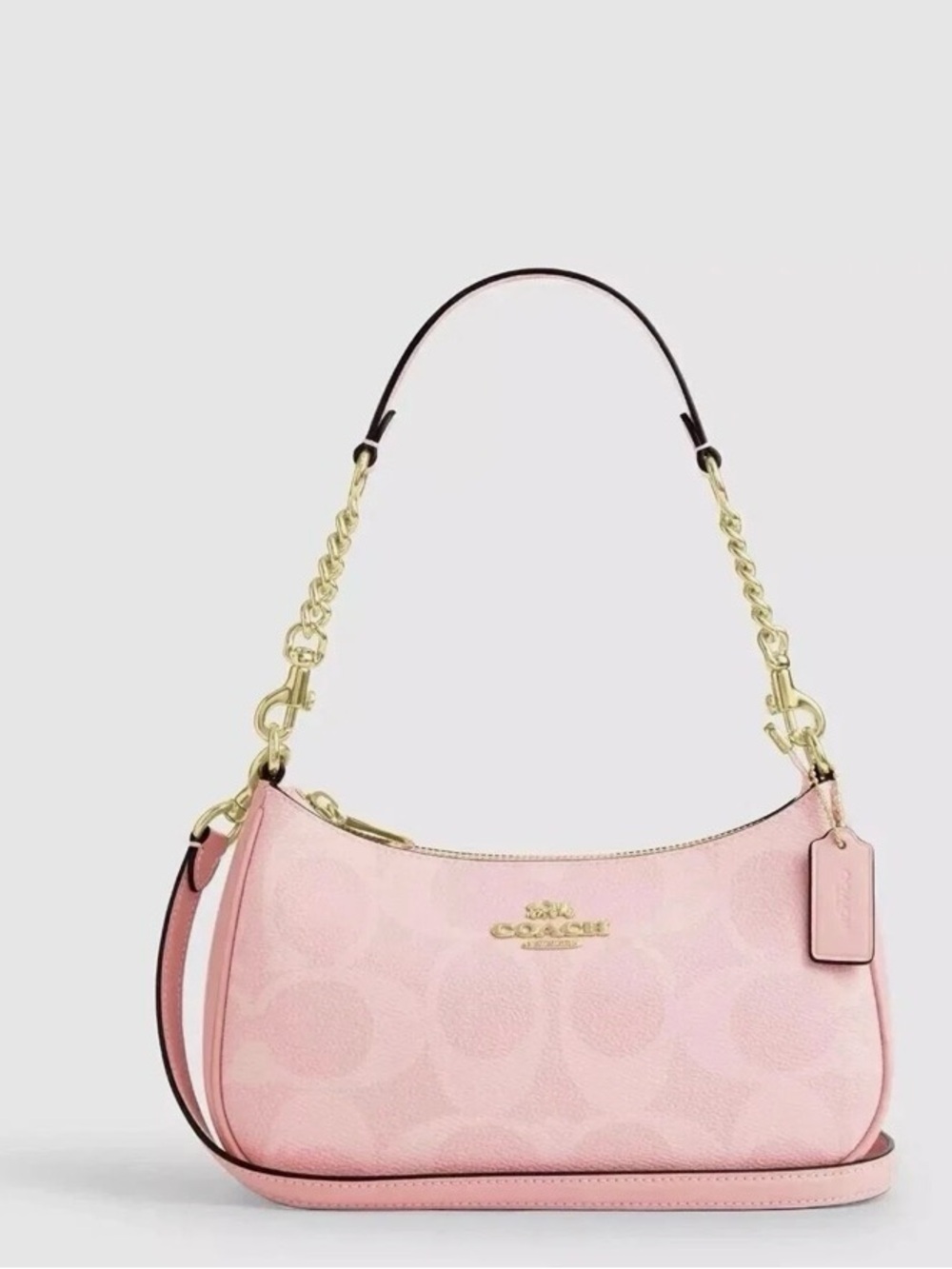 Coach Pink Signature Chain-Accent Shoulder Bag